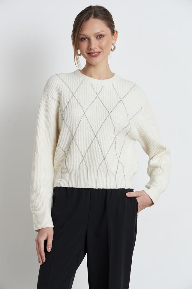 Пуловер Oui с ромбами кремовый