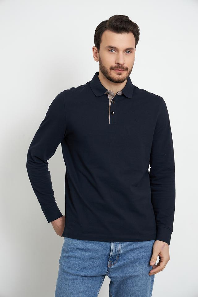 Поло Bugatti с длинным рукавом тёмно-синее