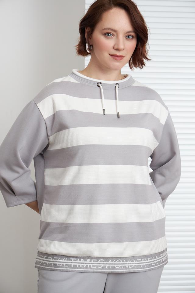 Пуловер Lebek в полоску серый