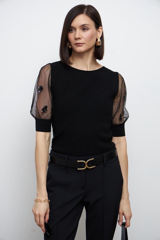 Пуловер Oui с рукавами-фонариками чёрный