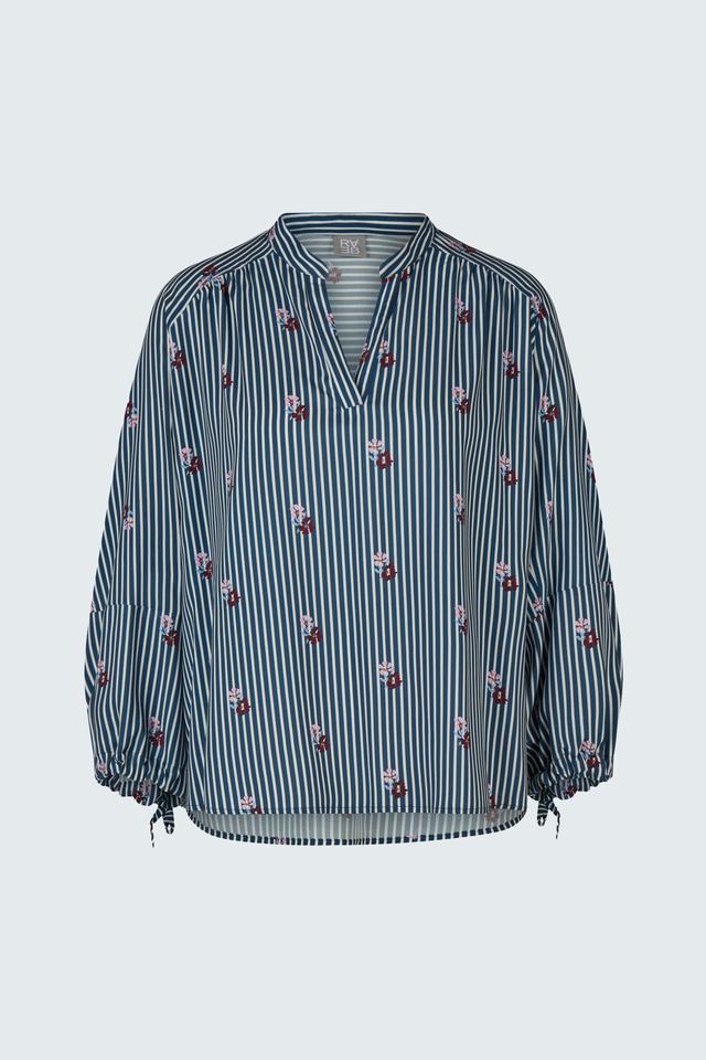 Синяя блуза Rabe collection в полоску с цветочным принтом